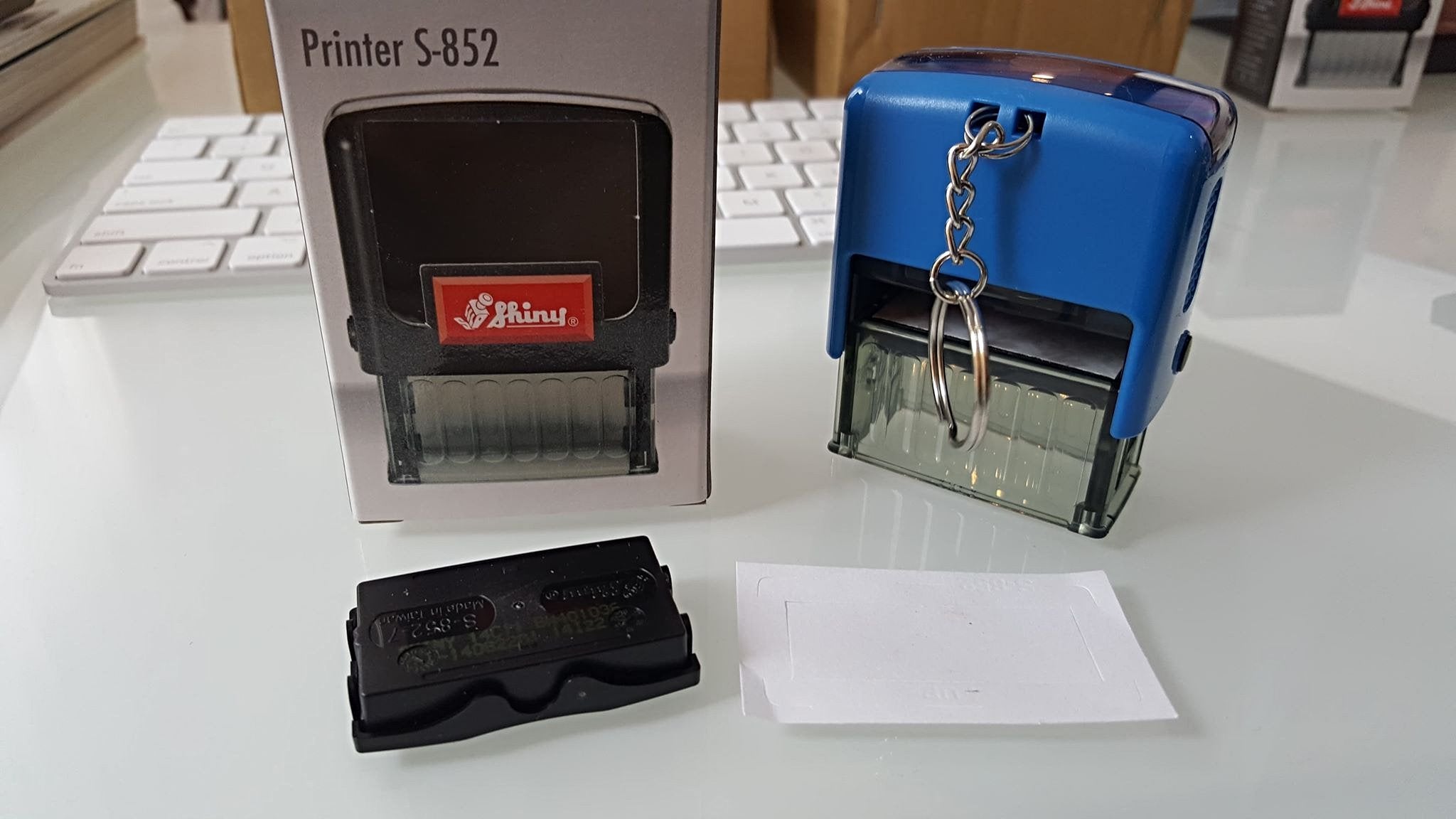 S-852 Shiny Self-Inking Rubber Stamp with Key Chain