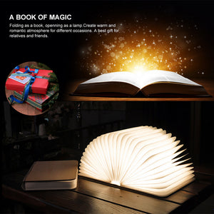 Book LED Night Light Folding Book Light USB Port Rechargeable Wooden Magnet Cover